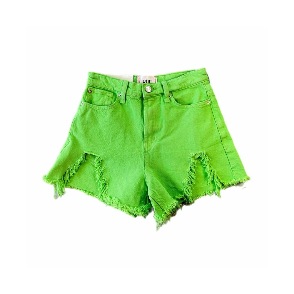 BDG Urban Outfitters NEW Bright Green Distressed A-Line High Rise Denim Shorts